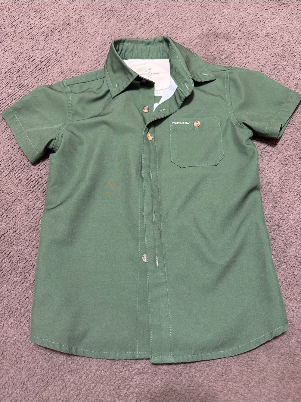 Kids' Short-Sleeve Button-Up Shirt in Olive Green